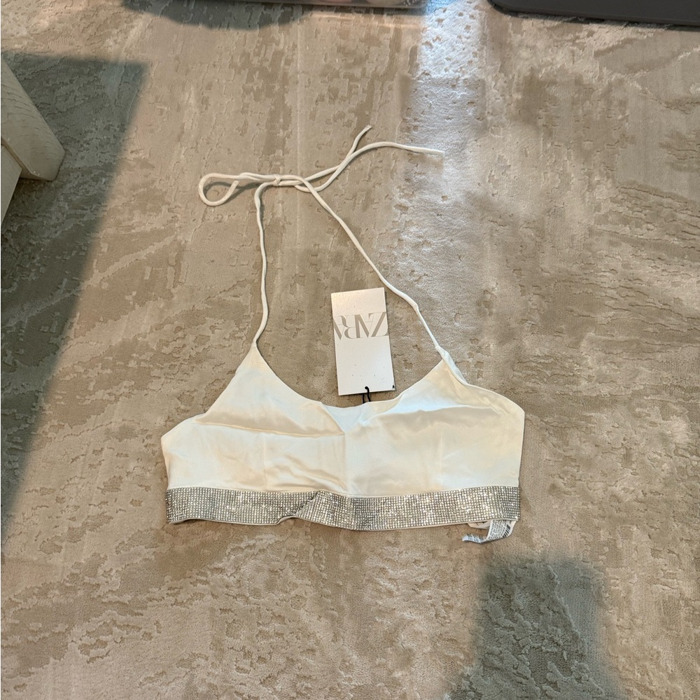 Elegant White Halter Bralette with Silver Accents